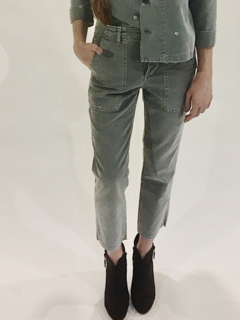 AMO ARMY PANT 25 Green Army Trouser Straight Button Fly Cotton